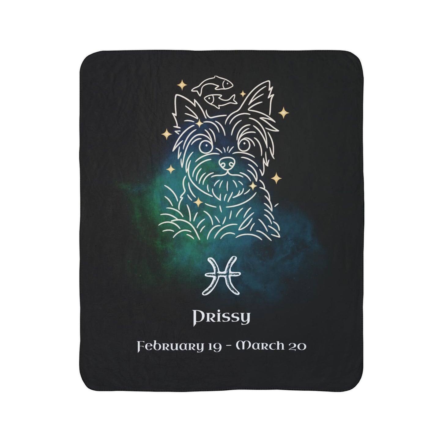 Personalized Pisces Dog Sherpa Blanket | Modern Sketch Photo Upload