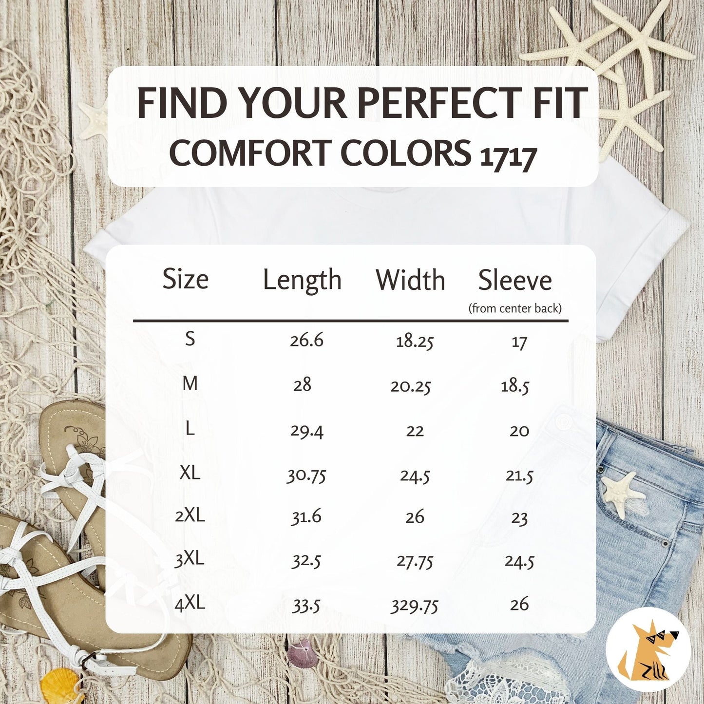 Comfort Colors T-shirt 1717 size chart
