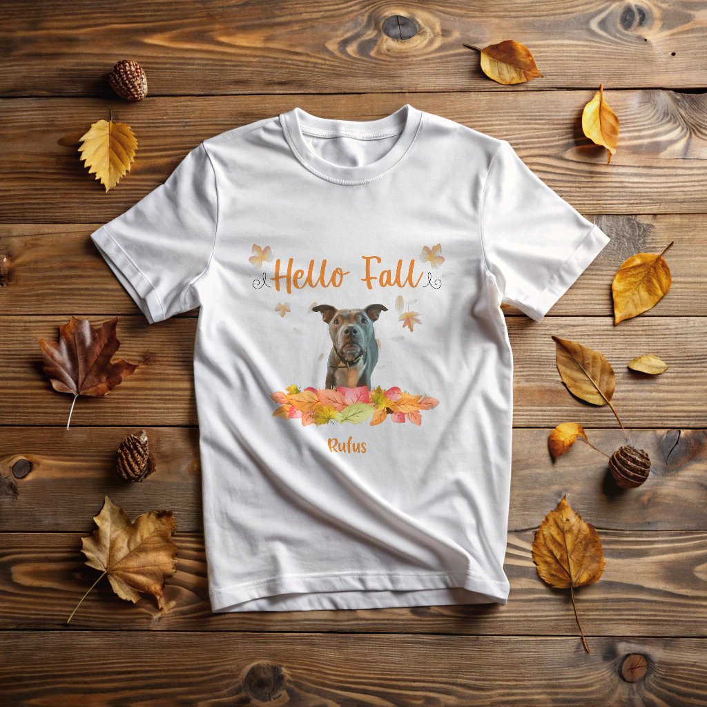 Hello Fall Doggo T-Shirt with Custom Dog Photo_Doggo Mojo_T-shirts_White_S_4