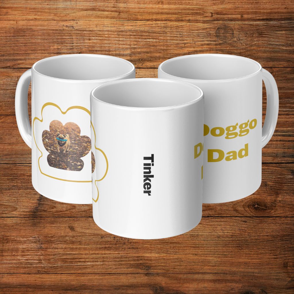 Personalized 11oz Ceramic Mug: Dog Dad Paw Print with Your Dog's Photo & Name_Doggo Mojo_Ceramic Mugs_11