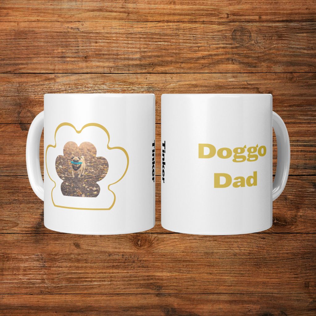 Personalized 11oz Ceramic Mug: Dog Dad Paw Print with Your Dog's Photo & Name_Doggo Mojo_Ceramic Mugs_10