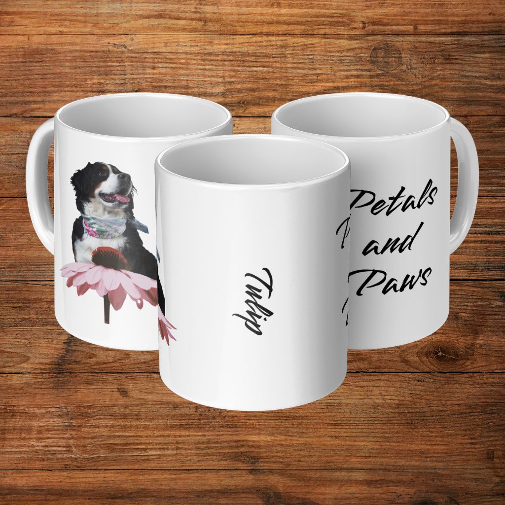 Personalized 11oz Ceramic Mug: Petals and Paws with Your Dog's Photo & Name_Doggo Mojo_Ceramic Mugs_11