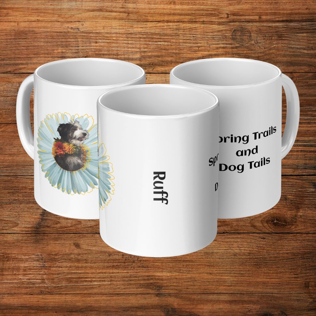 Personalized 11oz Ceramic Mug: Spring Trails and Dog Tails with Your Dog's Photo & Name_Doggo Mojo_Ceramic Mugs_11