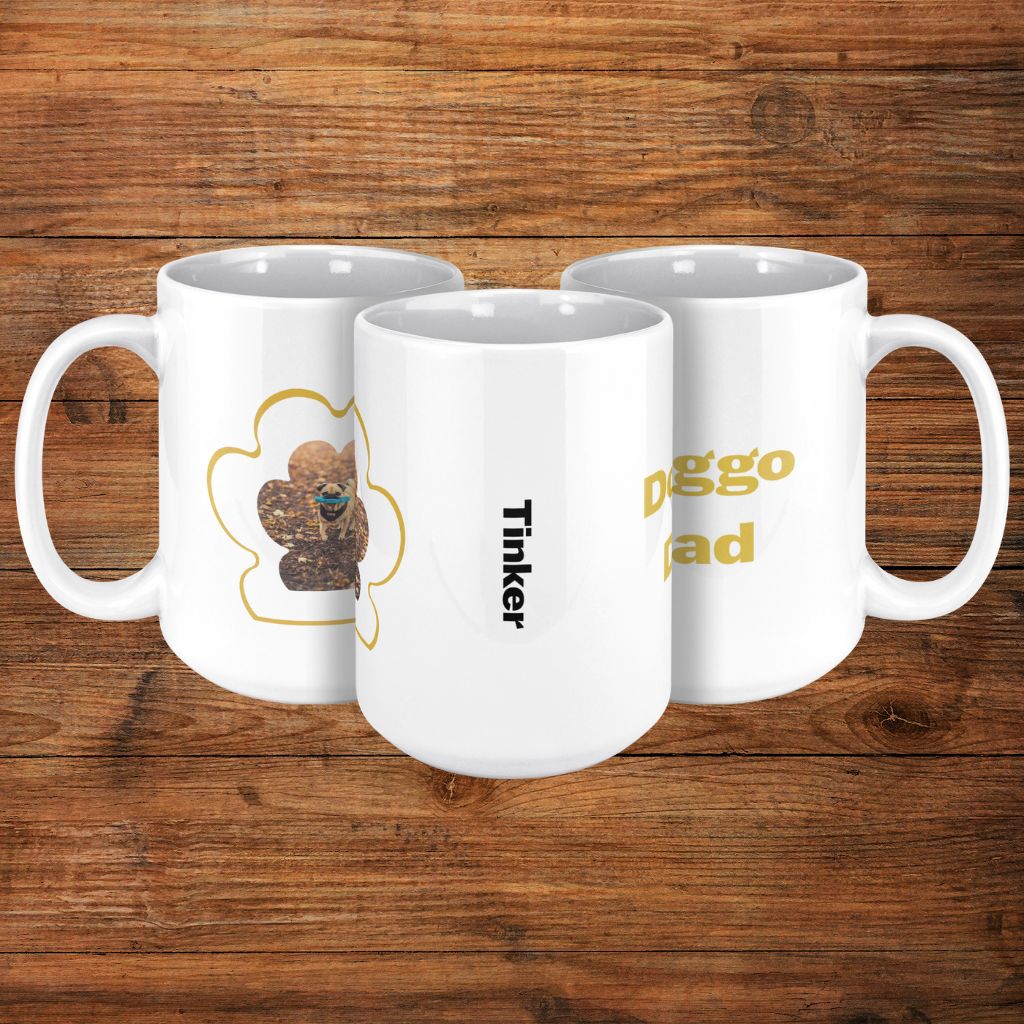 Personalized 15oz Ceramic Mug: Dog Dad Paw Print with Your Dog's Photo & Name_Doggo Mojo_Ceramic Mugs_11