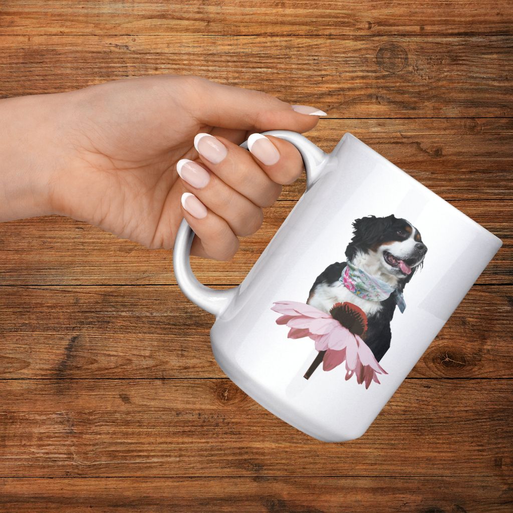 Personalized 15oz Ceramic Mug: Petals and Paws with Your Dog's Photo & Name_Doggo Mojo_Ceramic Mugs_4