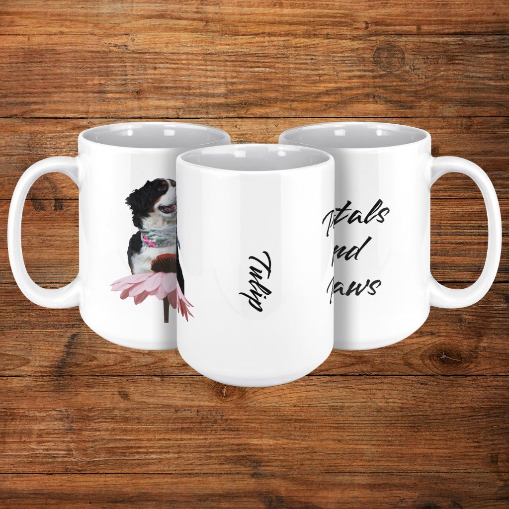 Personalized 15oz Ceramic Mug: Petals and Paws with Your Dog's Photo & Name_Doggo Mojo_Ceramic Mugs_11