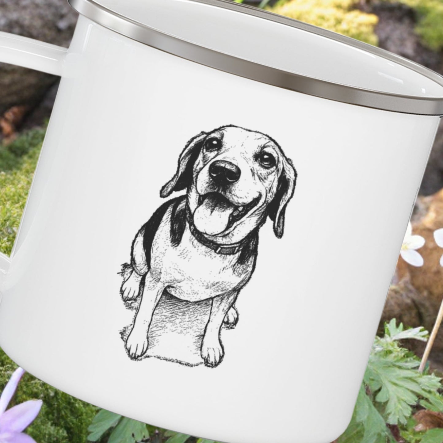Personalized Camp Mug: Custom Dog Sketch & Tent with Your Dog's Name_Doggo Mojo_Enamel Camping Mug_6