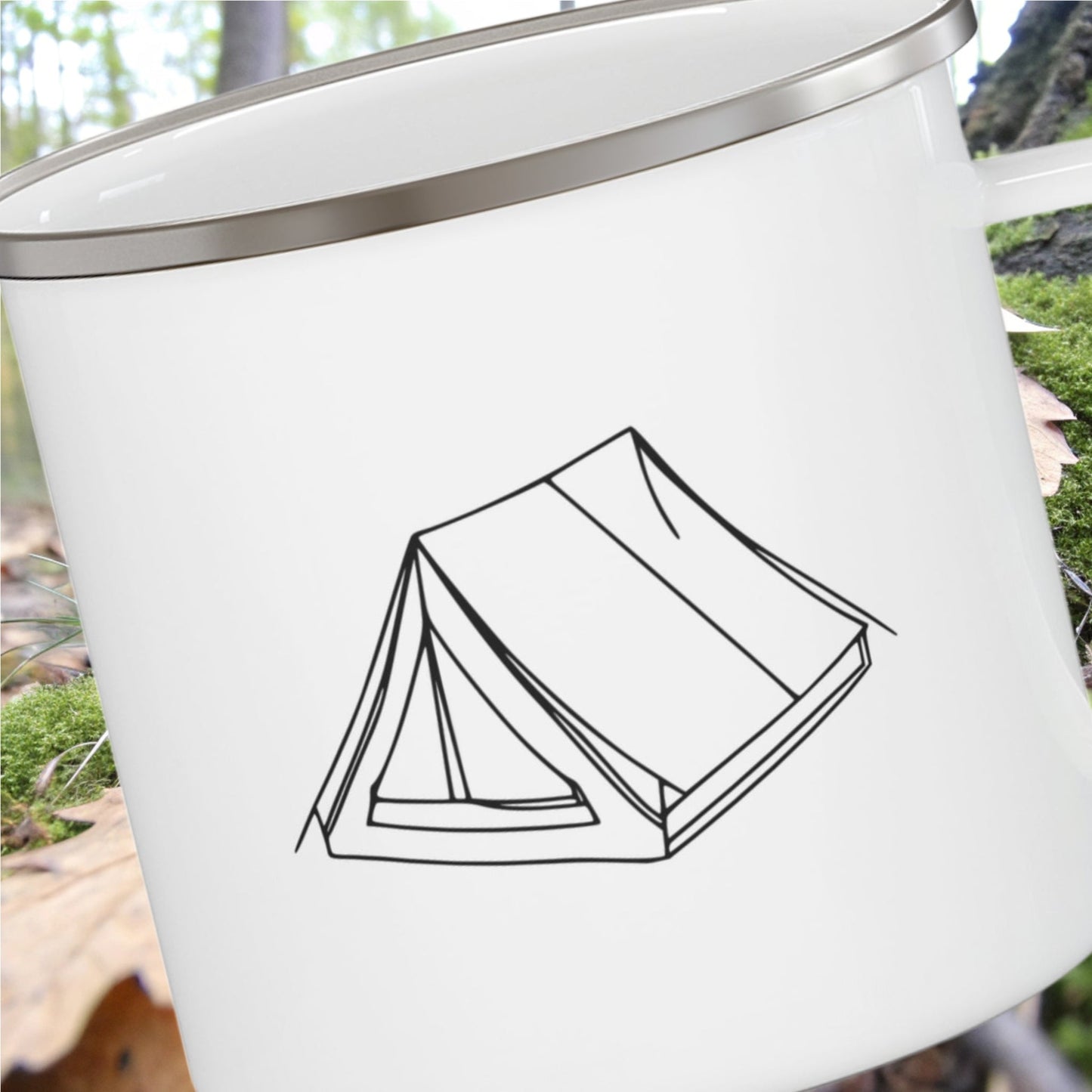Personalized Camp Mug: Minimal Line Art & Tent with Your Dog's Photo & Name_Doggo Mojo_Enamel Camping Mug_6