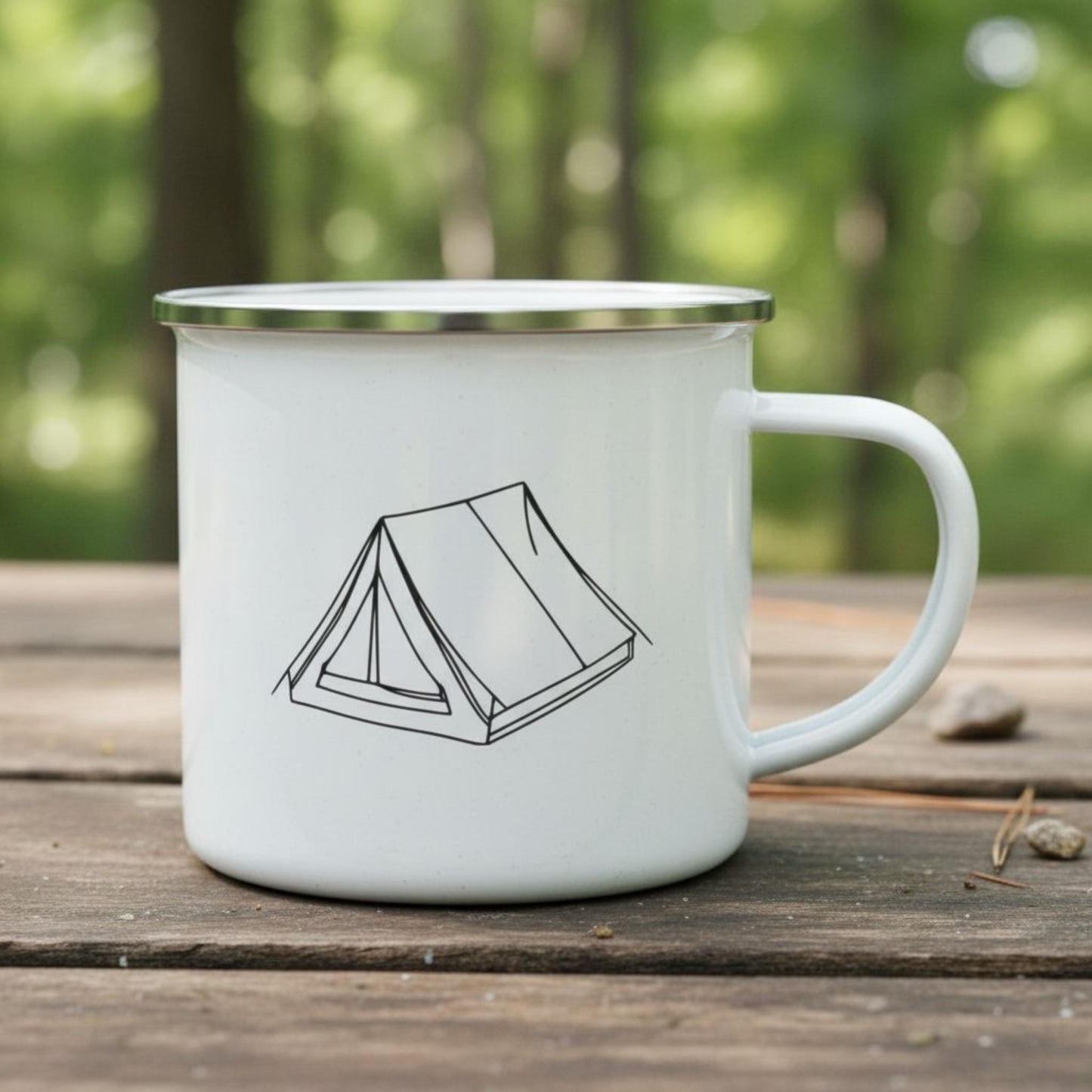 Personalized Camp Mug: Minimal Line Art & Tent with Your Dog's Photo & Name_Doggo Mojo_Enamel Camping Mug_8