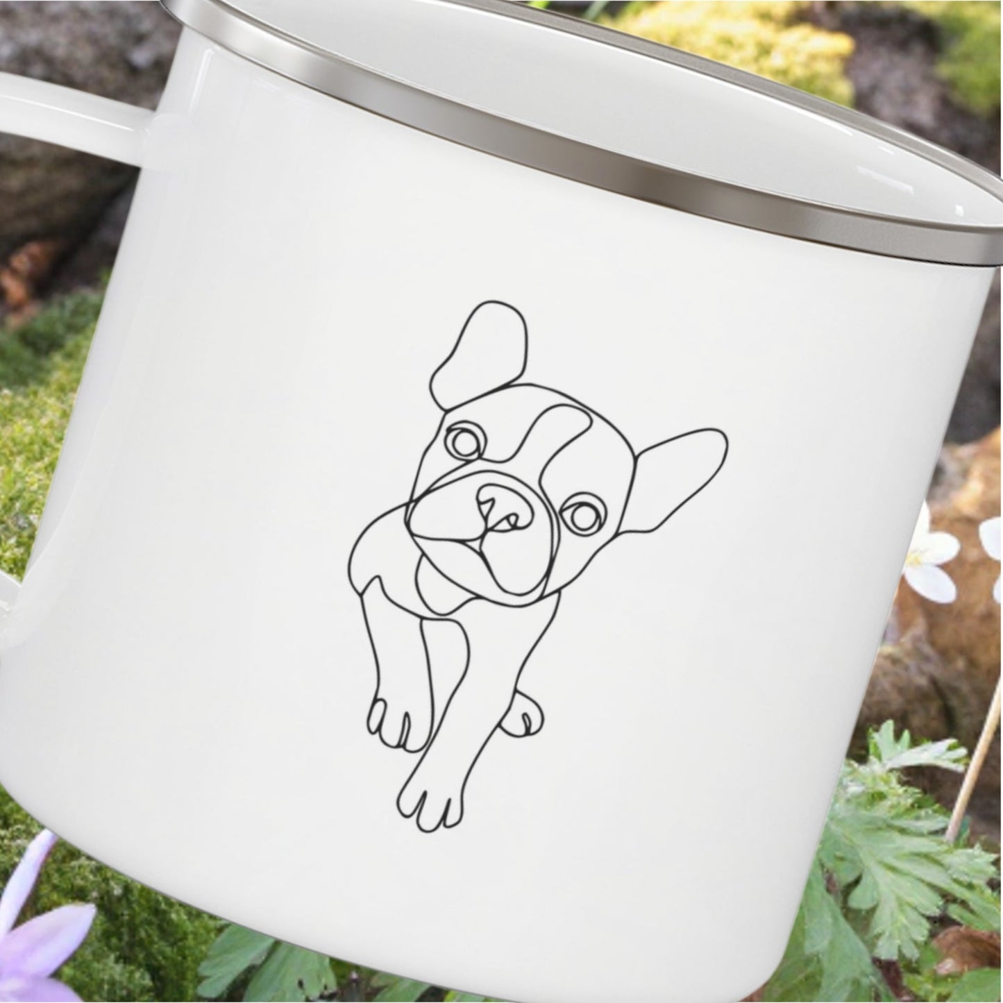 Personalized Camp Mug: Minimal Line Art & Tent with Your Dog's Photo & Name_Doggo Mojo_Enamel Camping Mug_5