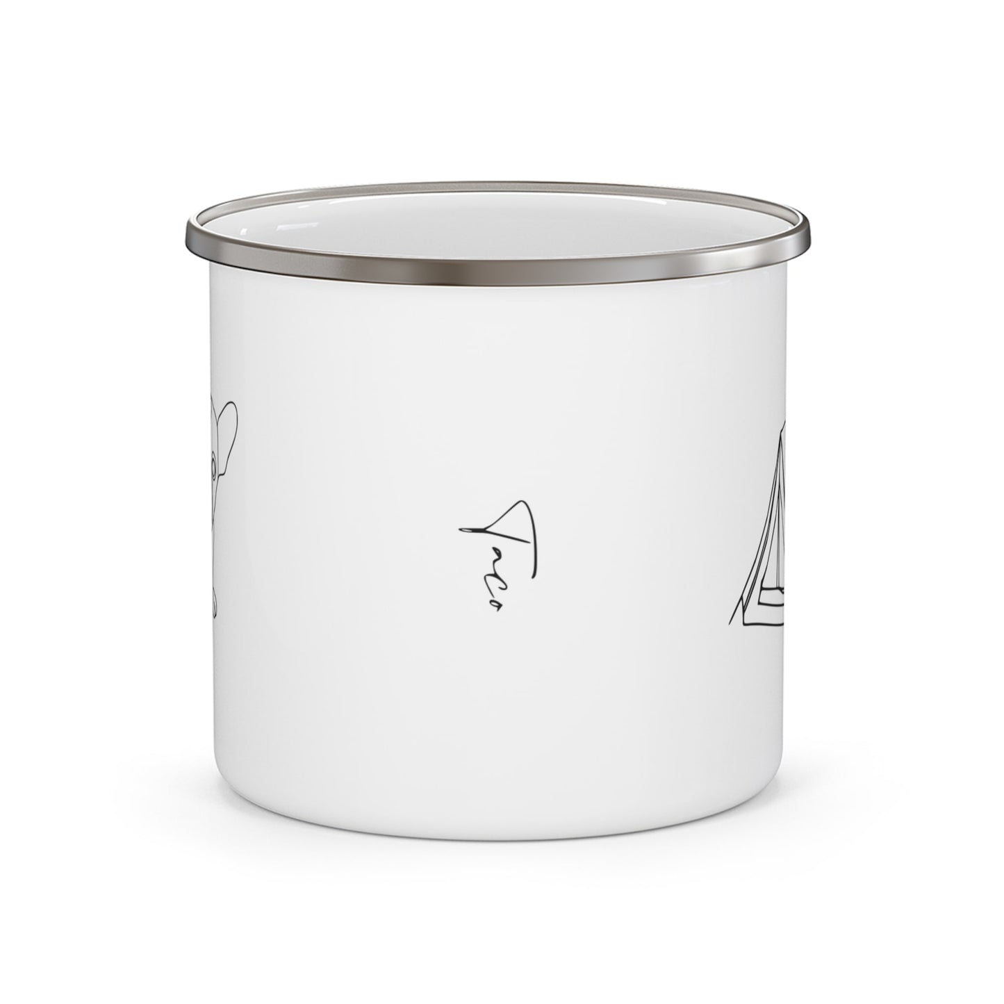 Personalized Camp Mug: Minimal Line Art & Tent with Your Dog's Photo & Name_Doggo Mojo_Enamel Camping Mug_4