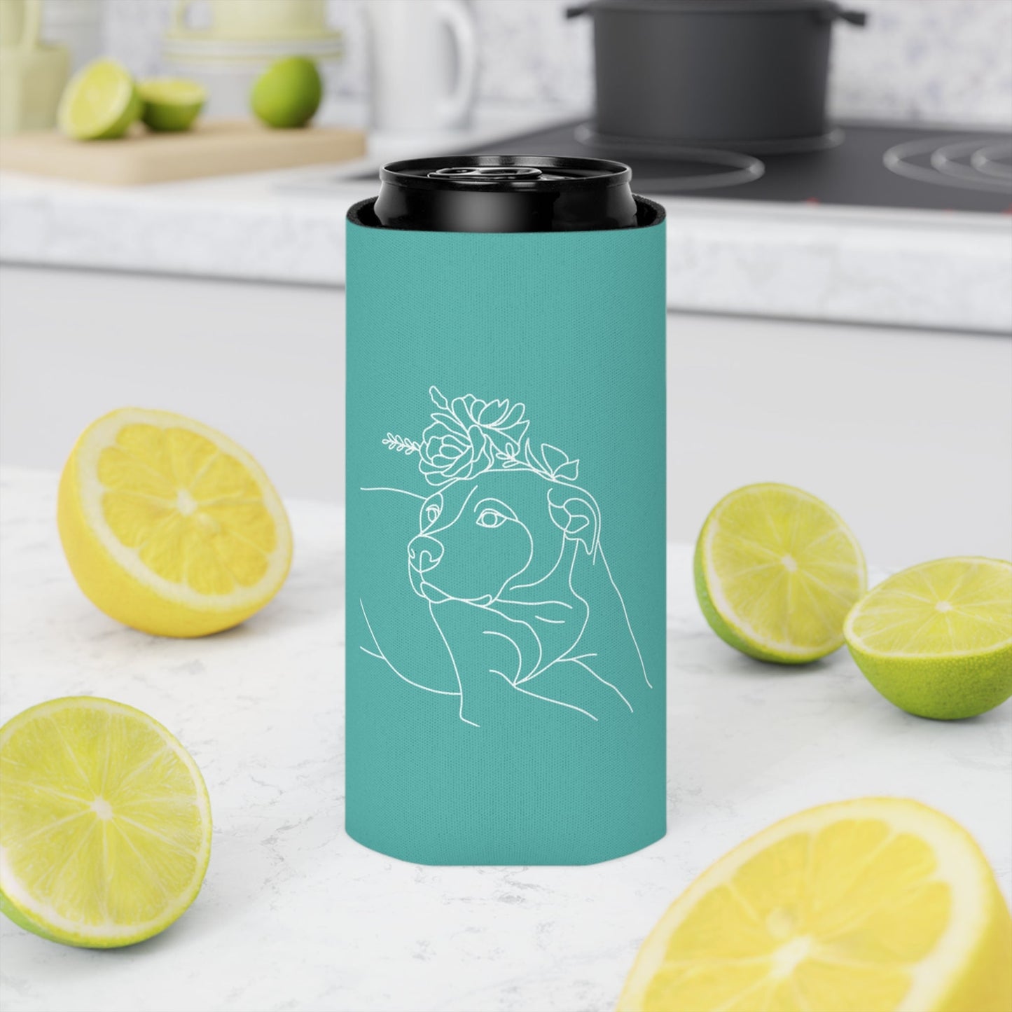 Personalized Can Cooler: Minimal Line Art with Your Dog's Photo & Name_Doggo Mojo_Drink Sleeves_2