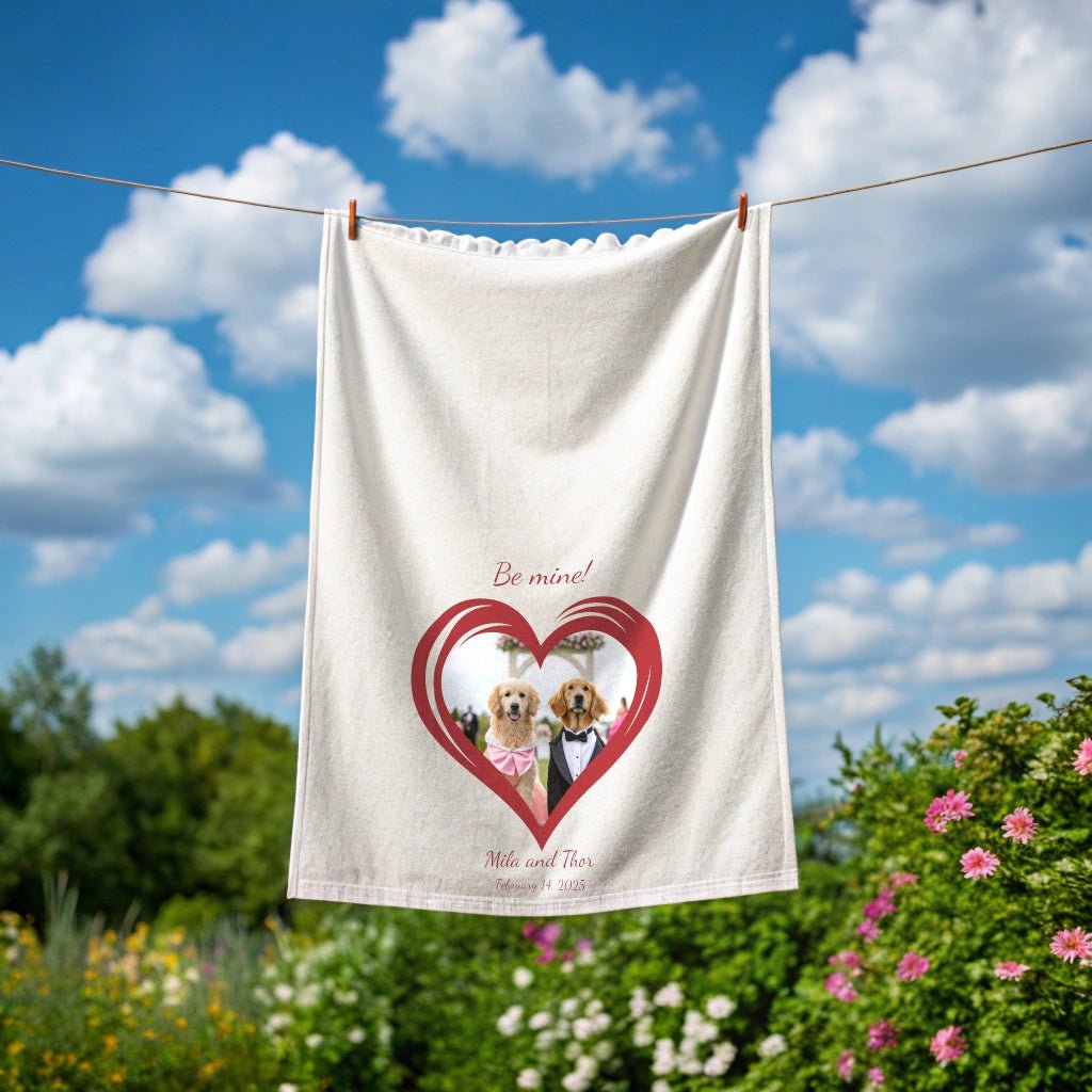 Personalized Cotton Tea Towel: Custom Dog Heart with Your Dog's Photo & Name_Doggo Mojo_Kitchen Towels_1