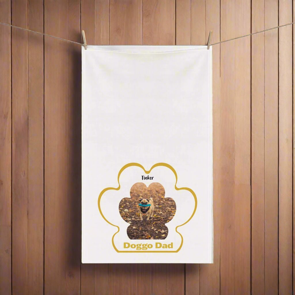 Personalized Cotton Tea Towel: Dog Dad Paw Print with Your Dog's Photo & Name_Doggo Mojo_Kitchen Towels_2