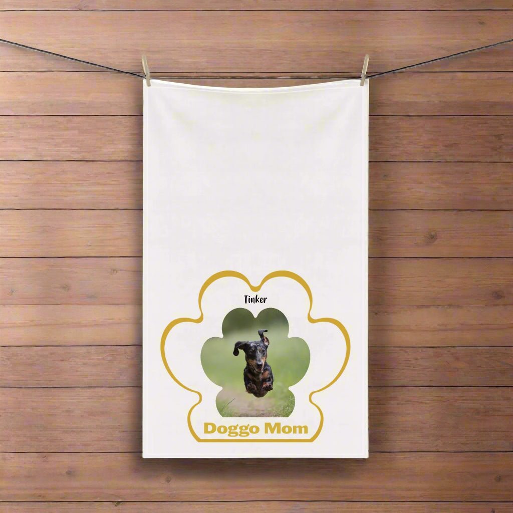 Personalized Cotton Tea Towel: Dog Mom Paw Print with Your Dog's Photo & Name_Doggo Mojo_Kitchen Towels_2