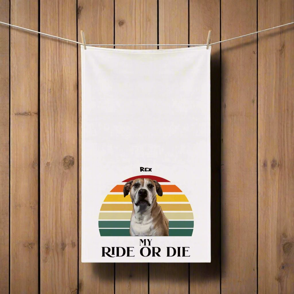 Personalized Cotton Tea Towel: My Ride or Die with Your Dog's Photo & Name_Doggo Mojo_Kitchen Towels_2