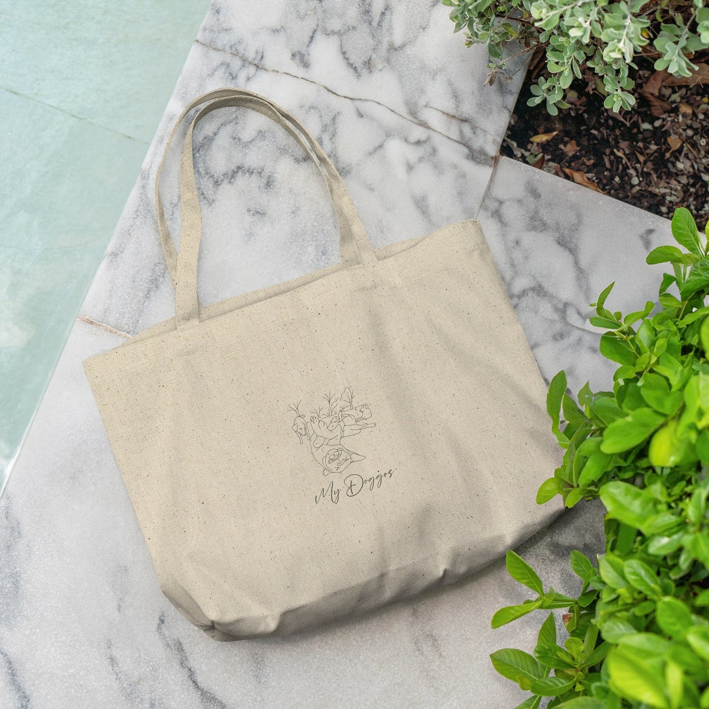 Personalized Large Tote Bag: Minimal Line Art with Your Dog's Photo & Name_Doggo Mojo_Tote Bags_2