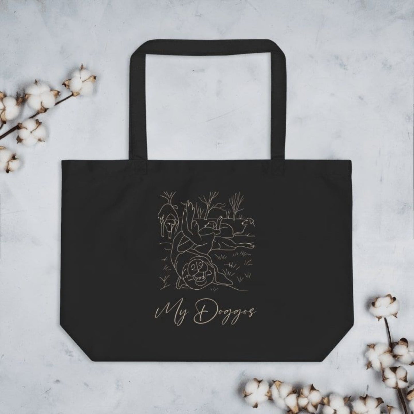 Personalized Organic Cotton Gusseted Tote Bag | Minimal Line Art with Your Dog's Photo & Name_Doggo Mojo_Tote Bags_4