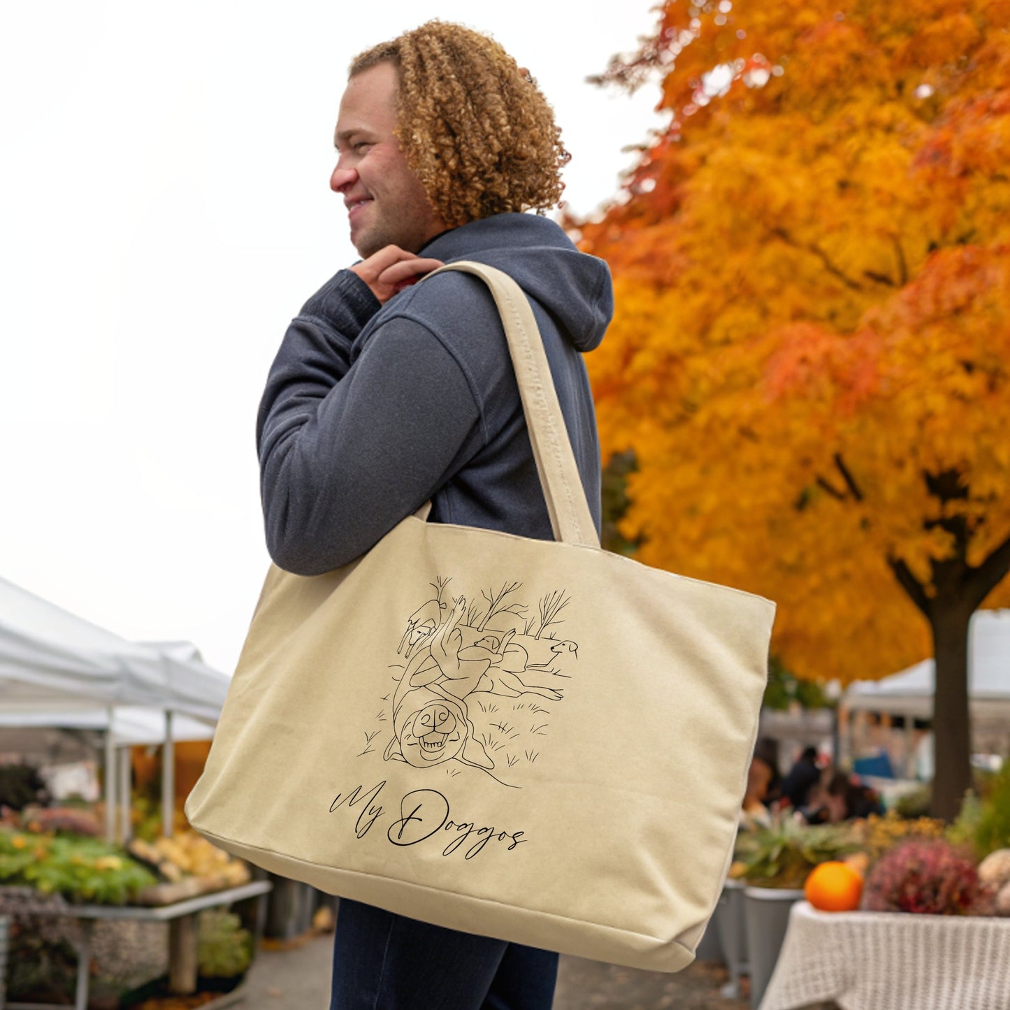 Personalized Organic Cotton Gusseted Tote Bag | Minimal Line Art with Your Dog's Photo & Name_Doggo Mojo_Tote Bags_1