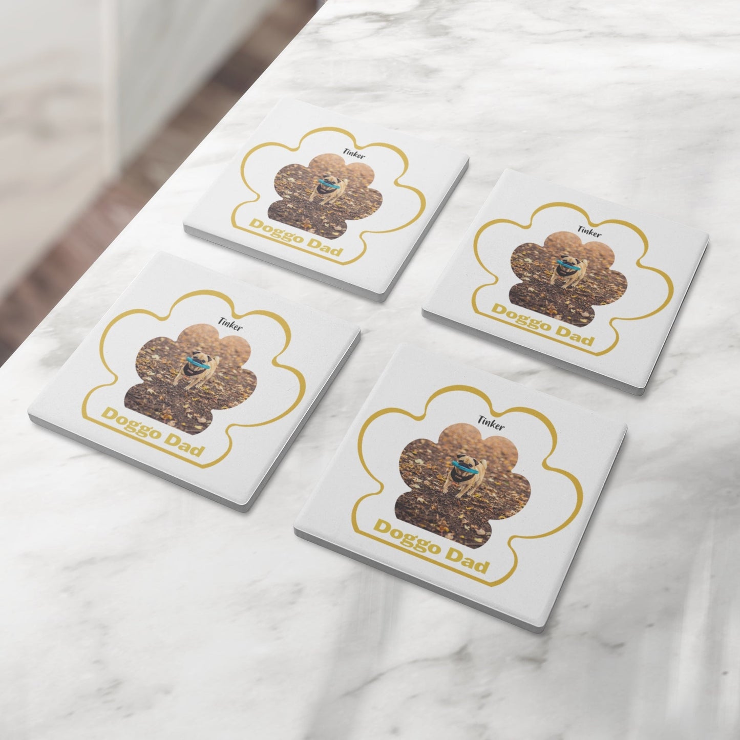 Personalized Square Stone Coasters: Dog Dad Paw Print with Your Dog's Photo & Name_Doggo Mojo_Square Coasters_3