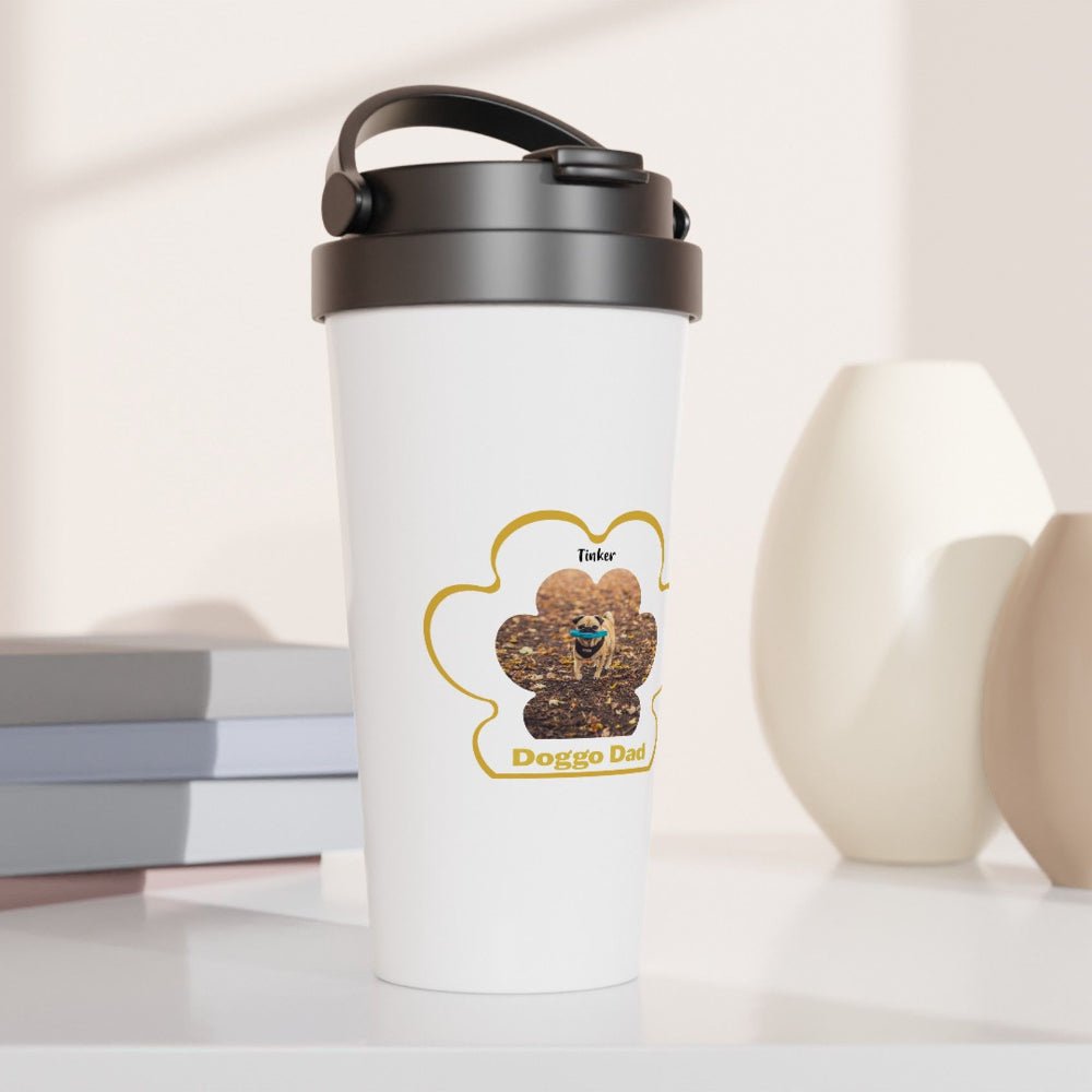 Personalized Stainless Steel Travel Mug: Dog Dad Paw Print with Your Dog's Photo & Name_Doggo Mojo_Travel Mugs_1