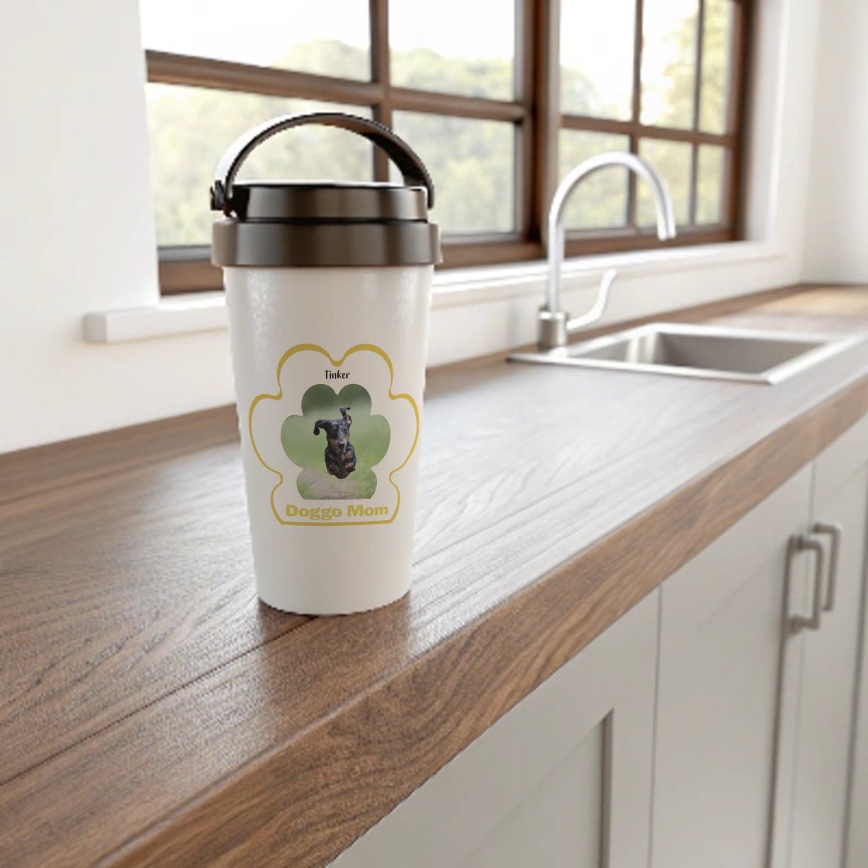 Personalized Stainless Steel Travel Mug: Dog Mom Paw Print with Your Dog's Photo & Name_Doggo Mojo_Travel Mugs_2