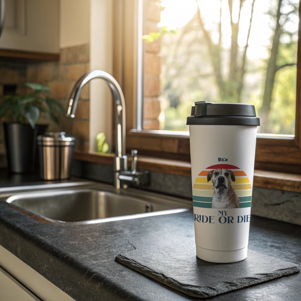 Personalized Stainless Steel Travel Mug: My Ride or Die with Your Dog's Photo & Name_Doggo Mojo_Travel Mugs_2