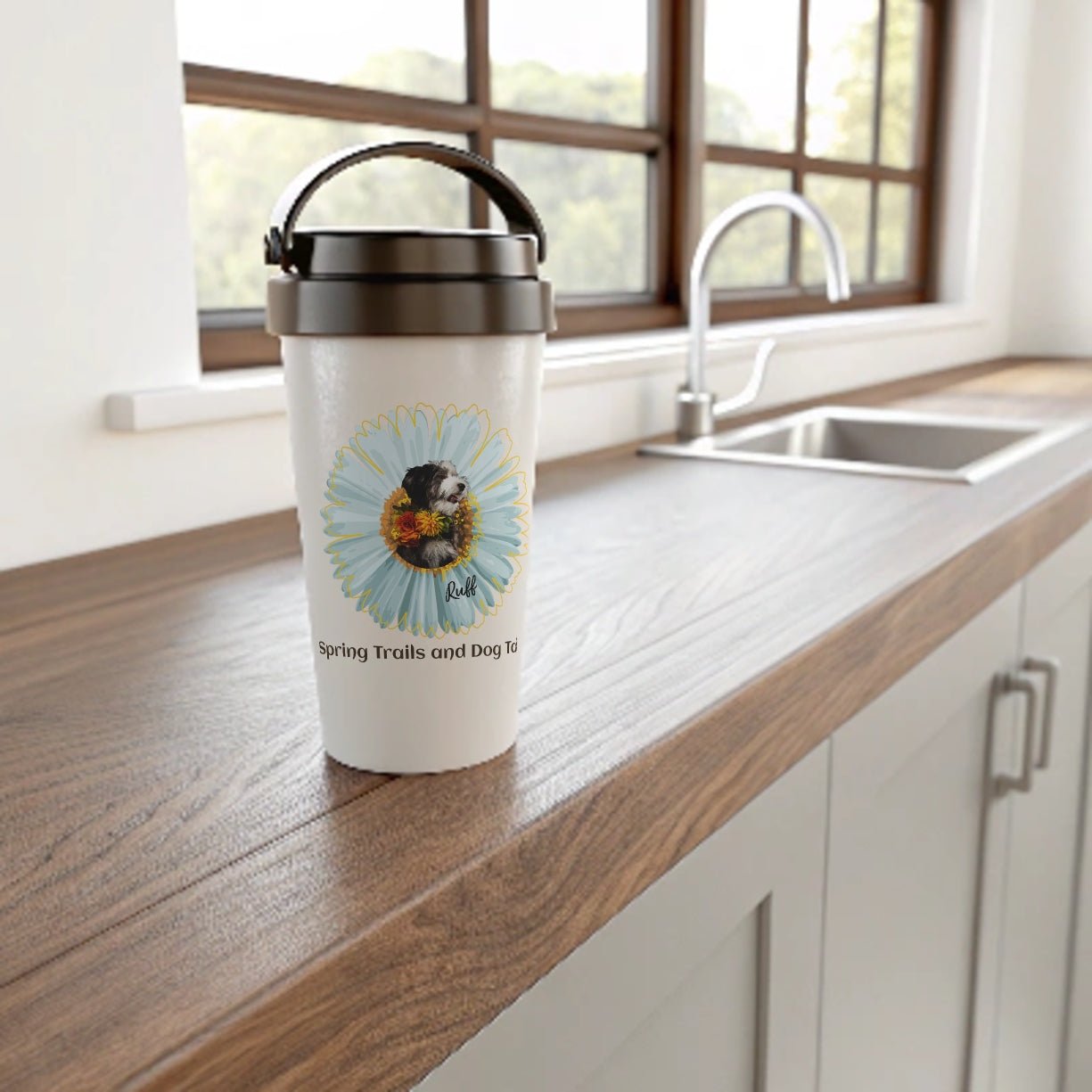 Personalized Stainless Steel Travel Mug: Spring Trails and Dog Tails with Your Dog's Photo & Name_Doggo Mojo_Travel Mugs_2