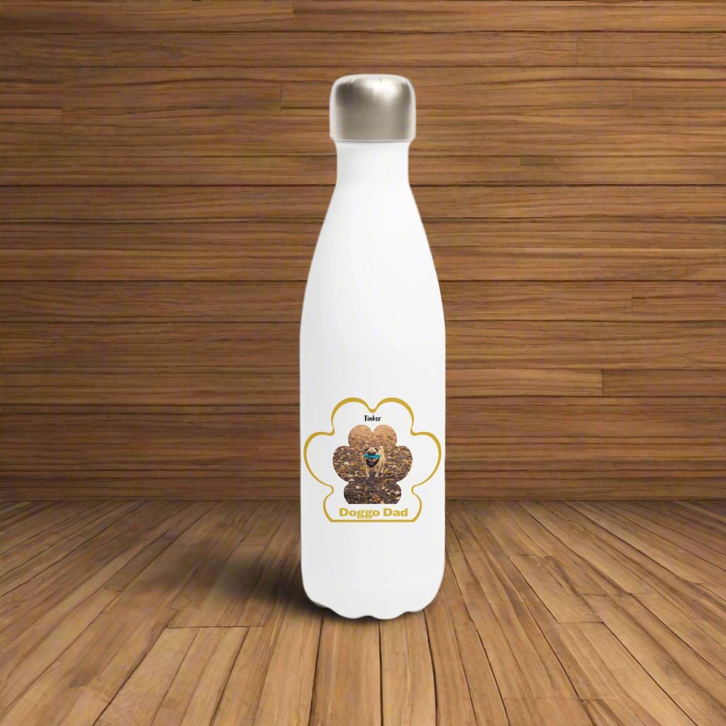 Personalized Stainless Steel Water Bottle: Dog Dad Paw Print with Your Dog's Photo & Name_Doggo Mojo_Water Bottles_3