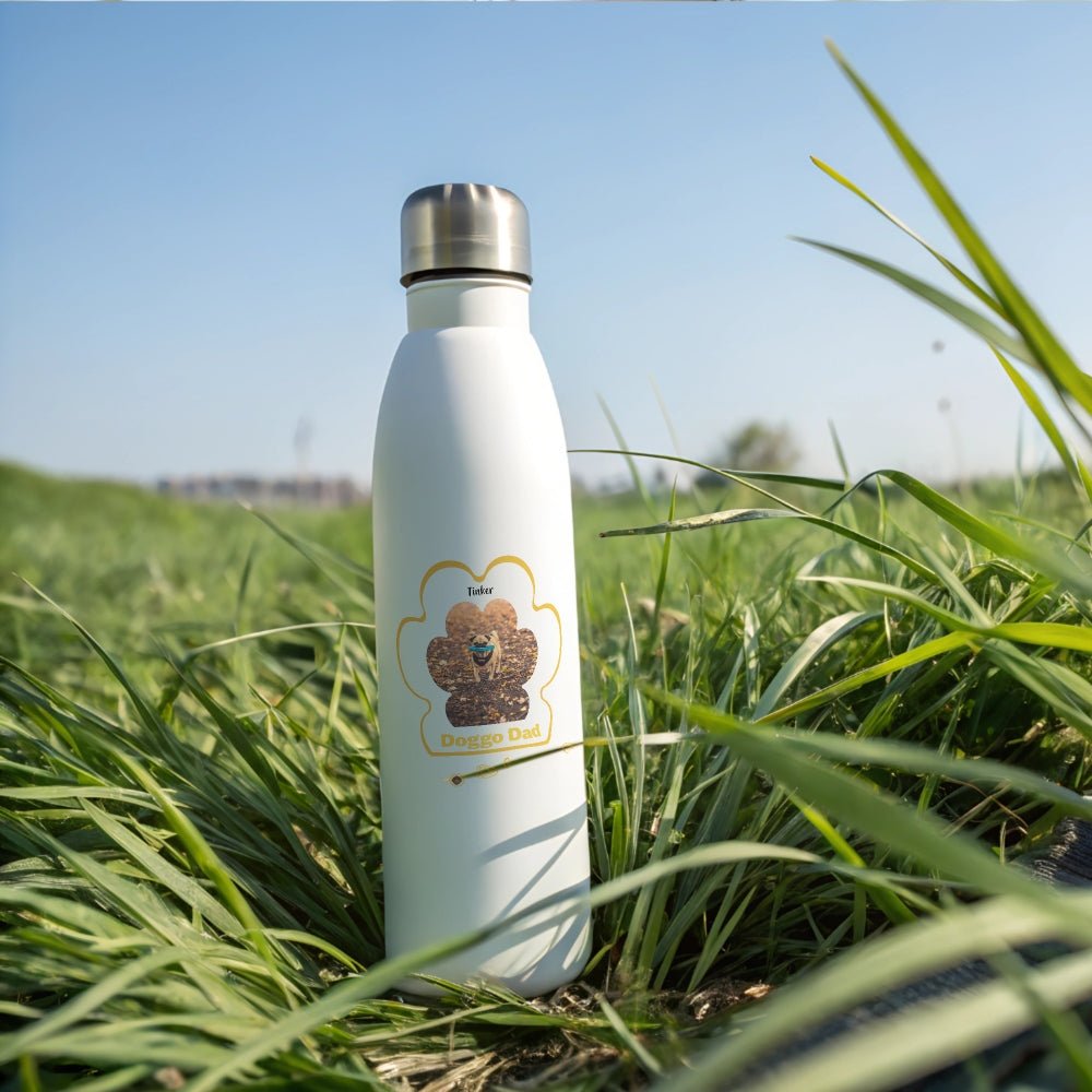 Personalized Stainless Steel Water Bottle: Dog Dad Paw Print with Your Dog's Photo & Name_Doggo Mojo_Water Bottles_1