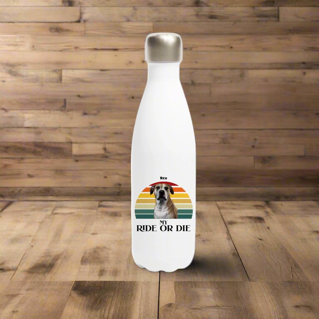 Personalized Stainless Steel Water Bottle: My Ride or Die with Your Dog's Photo & Name_Doggo Mojo_Water Bottles_3