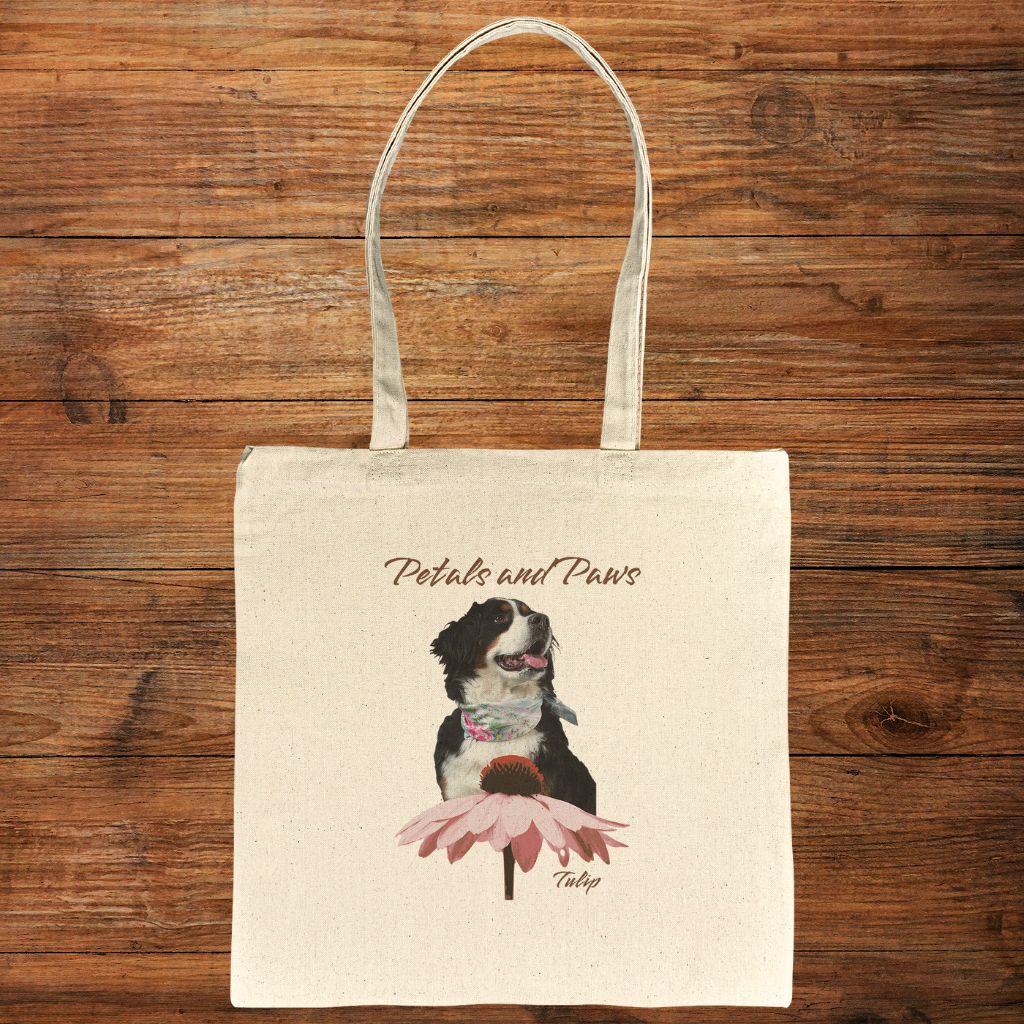 Personalized Tote Bag: Petals and Paws with Your Dog's Photo & Name_Doggo Mojo_Tote Bags_6
