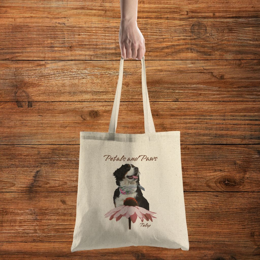 Personalized Tote Bag: Petals and Paws with Your Dog's Photo & Name_Doggo Mojo_Tote Bags_4