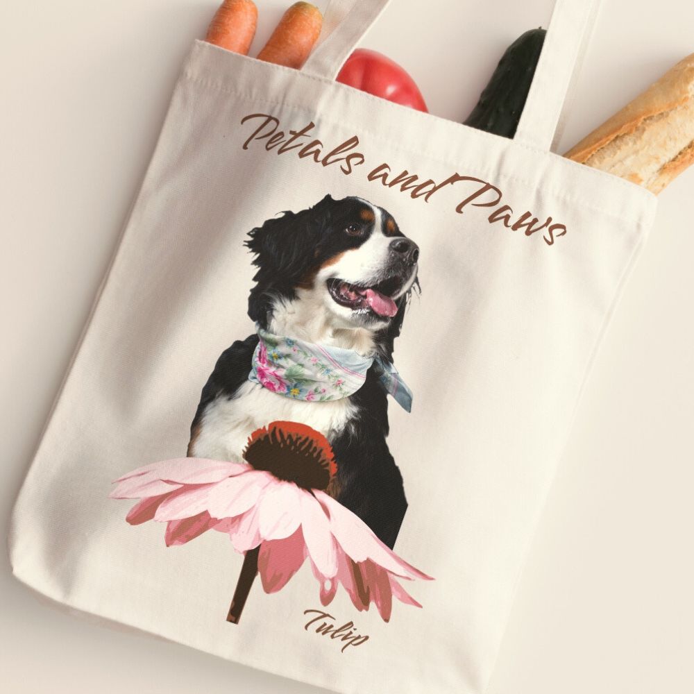 Personalized Tote Bag: Petals and Paws with Your Dog's Photo & Name_Doggo Mojo_Tote Bags_2