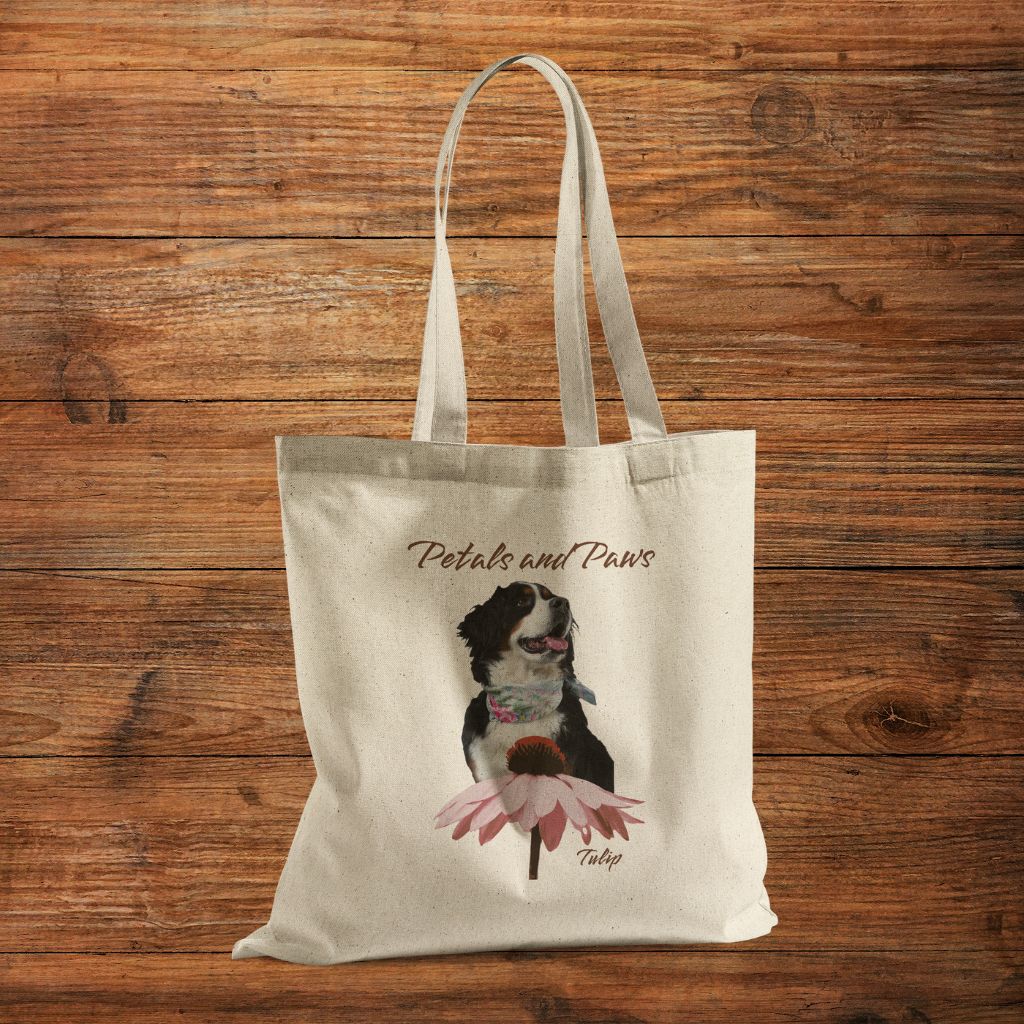 Personalized Tote Bag: Petals and Paws with Your Dog's Photo & Name_Doggo Mojo_Tote Bags_3