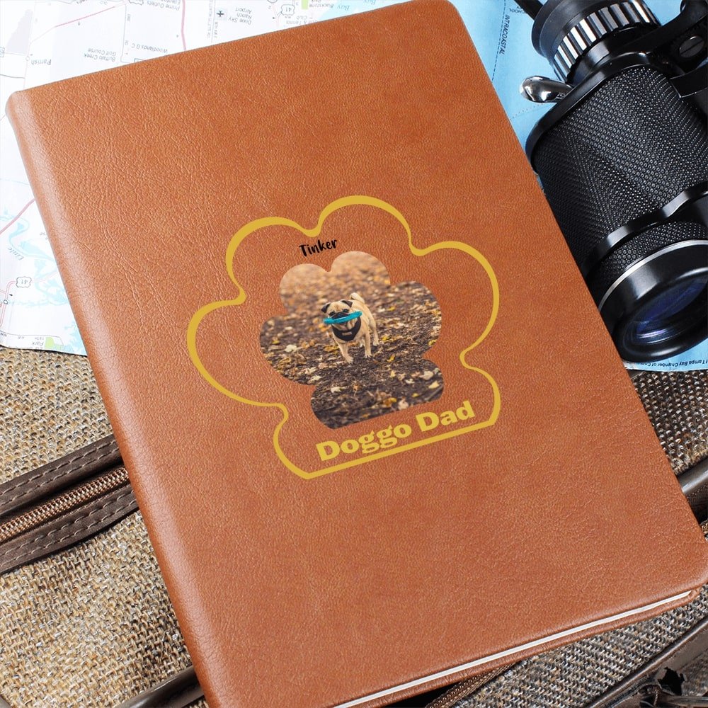 Personalized Vegan Leather Journal: Dog Dad Paw Print with Your Dog's Photo & Name_Doggo Mojo_Journals_1