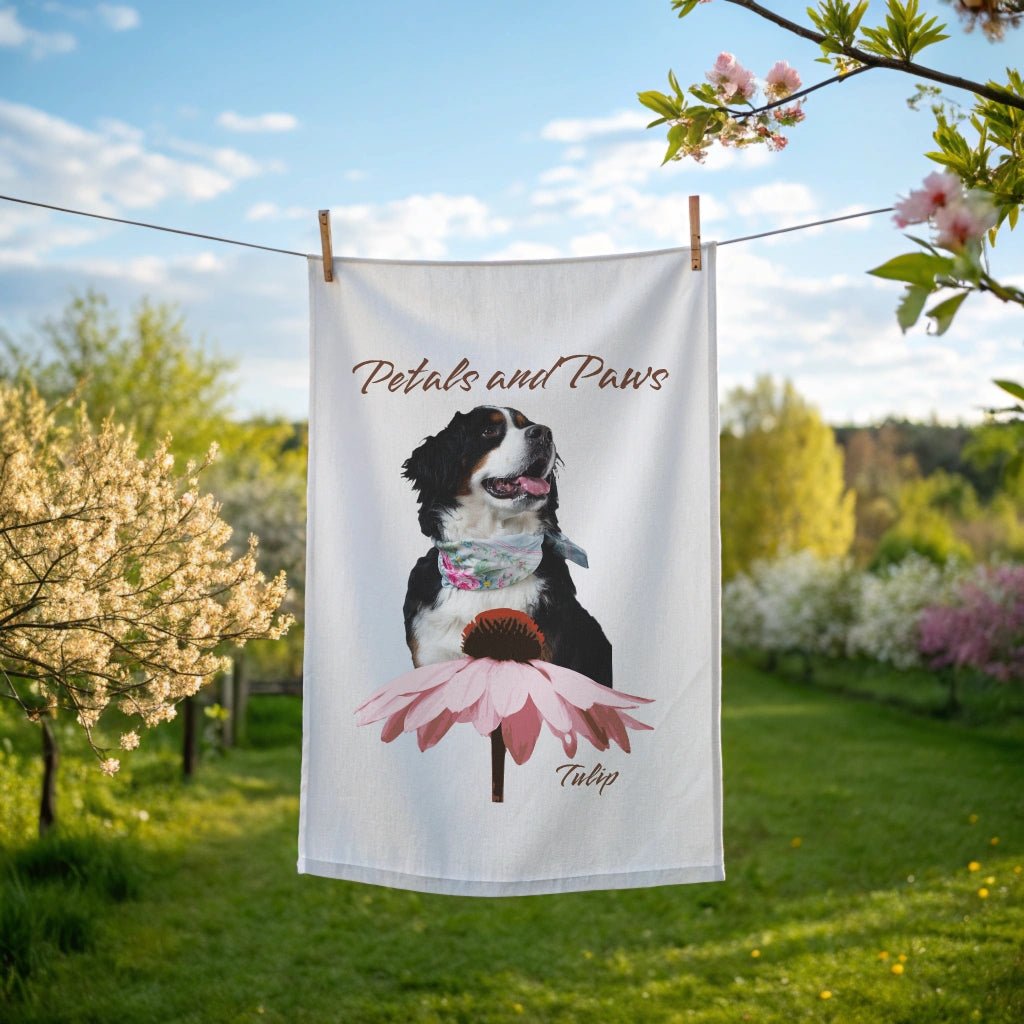 Petals and Paws Cotton Tea Towel - Personalized with Your Dog's Photo & Name_Doggo Mojo_Kitchen Towels_1