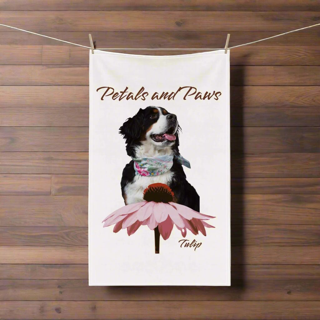 Petals and Paws Cotton Tea Towel - Personalized with Your Dog's Photo & Name_Doggo Mojo_Kitchen Towels_2