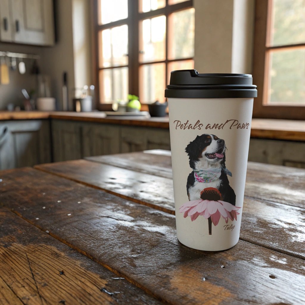 Petals and Paws SS Travel Mug: Personalized with Your Dog's Photo & Name_Doggo Mojo_Travel Mugs_1