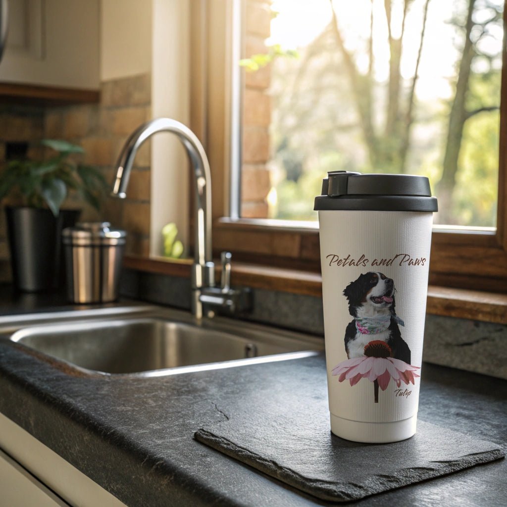 Petals and Paws SS Travel Mug: Personalized with Your Dog's Photo & Name_Doggo Mojo_Travel Mugs_2