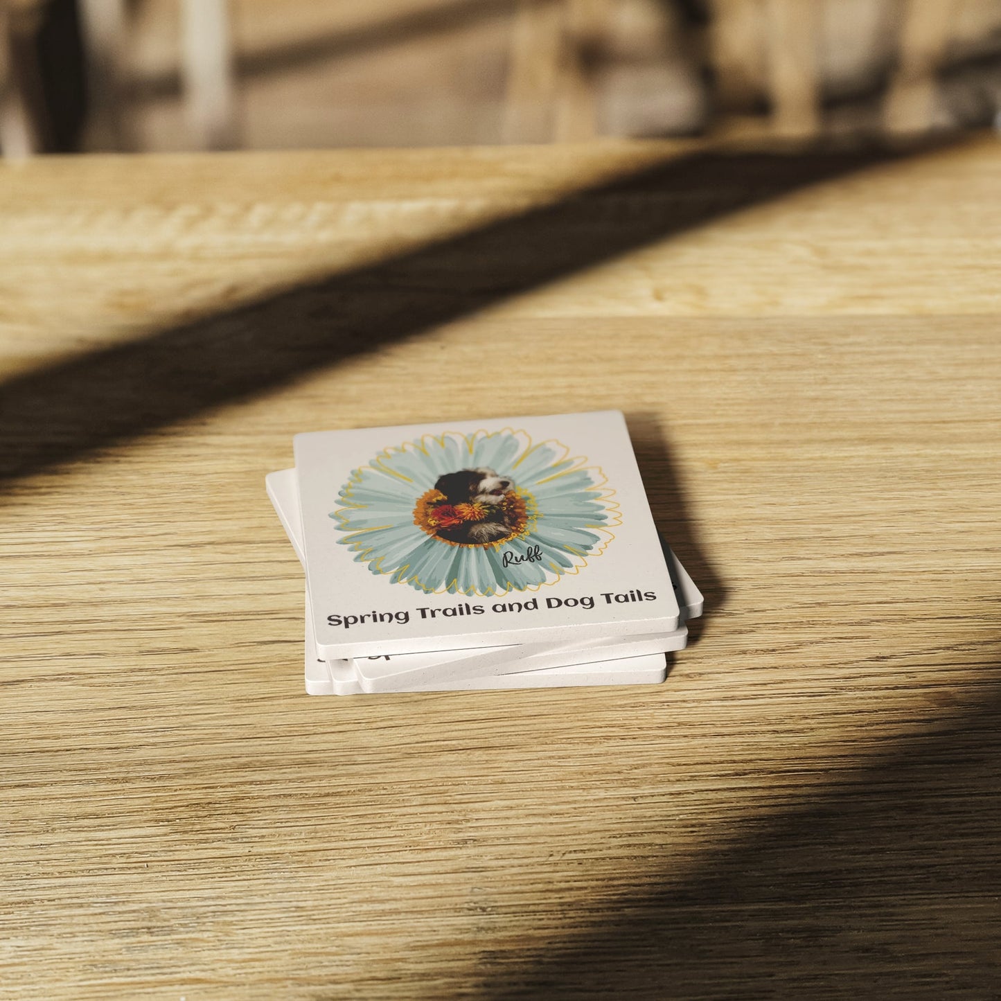 Spring Trails and Dog Tails: Personalized Square Stone Coasters (Set of 4) with Your Dog's Photo & Name_Doggo Mojo_Coasters_2