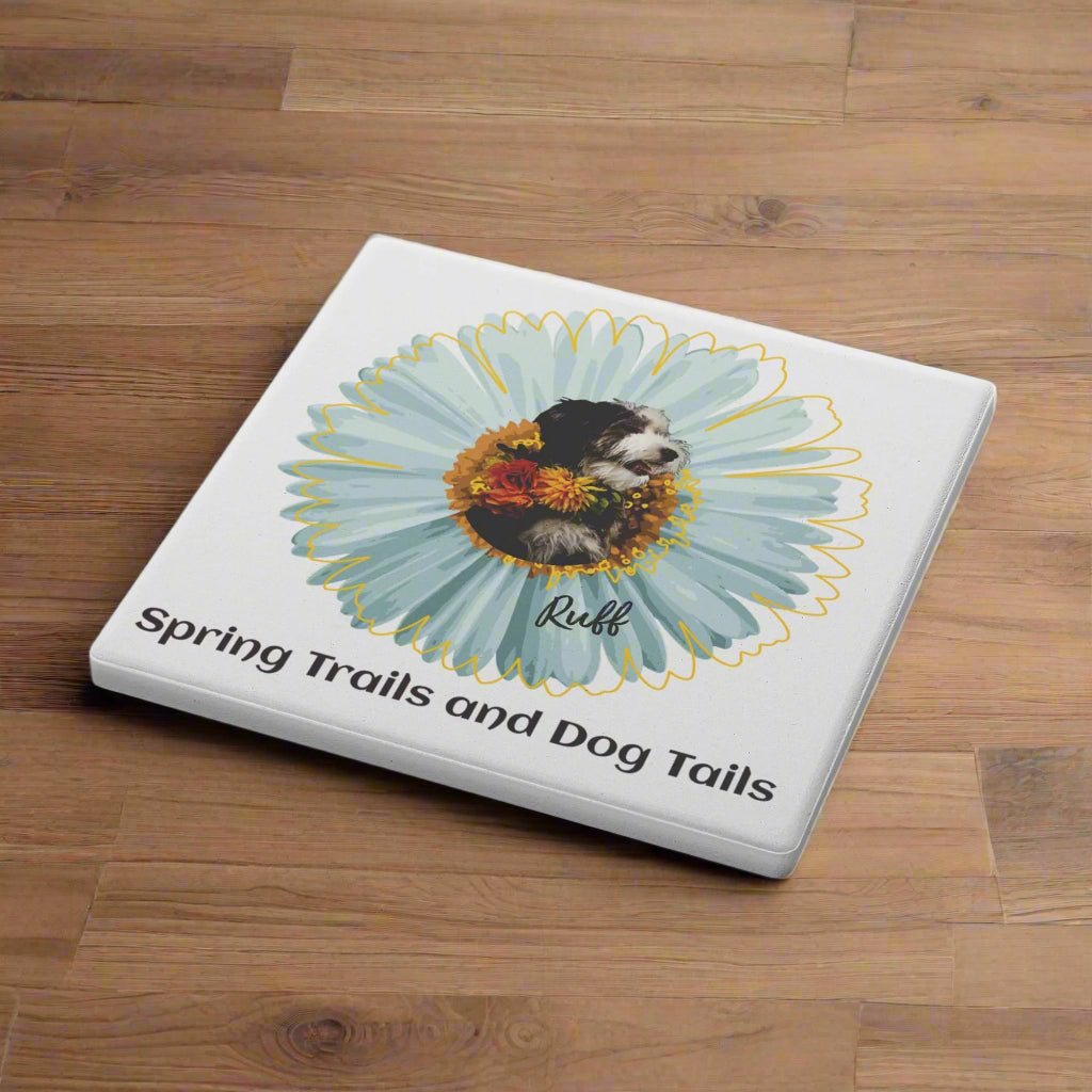 Spring Trails and Dog Tails: Personalized Square Stone Coasters (Set of 4) with Your Dog's Photo & Name_Doggo Mojo_Coasters_5