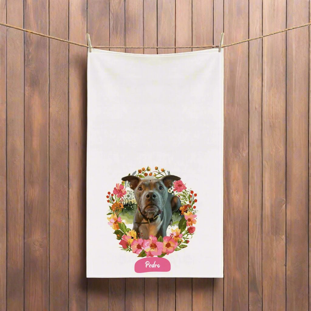 Wildflower Wonders: Personalized Cotton Tea Towel with Your Dog's Photo & Name_Doggo Mojo_Kitchen Towels_2