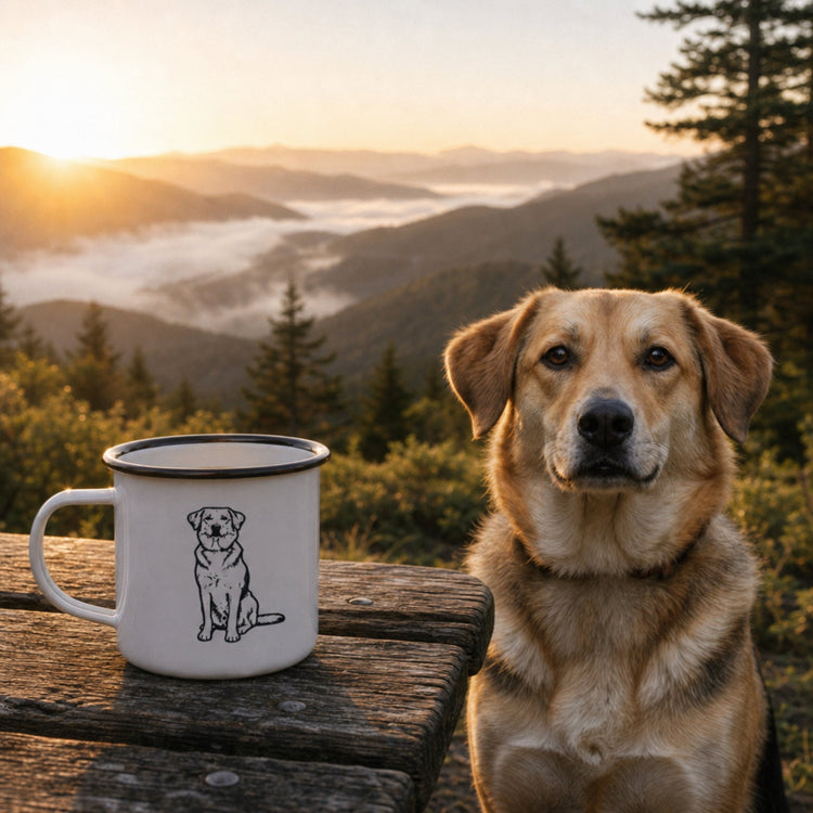 Mojo Original Enamel Camp Mug | Minimalist Dog & Jack Pine Art_Doggo Mojo_Camp Mug_1