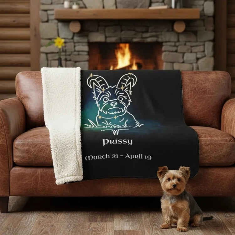 Aries Fleece Sherpa Blanket personalized with a Modern Sketch of your dog.