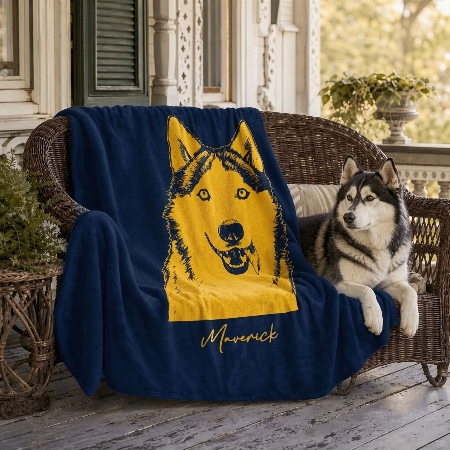 Personalized Ann Arbor Dog Velveteen Blanket | Modern Sketch Photo Upload