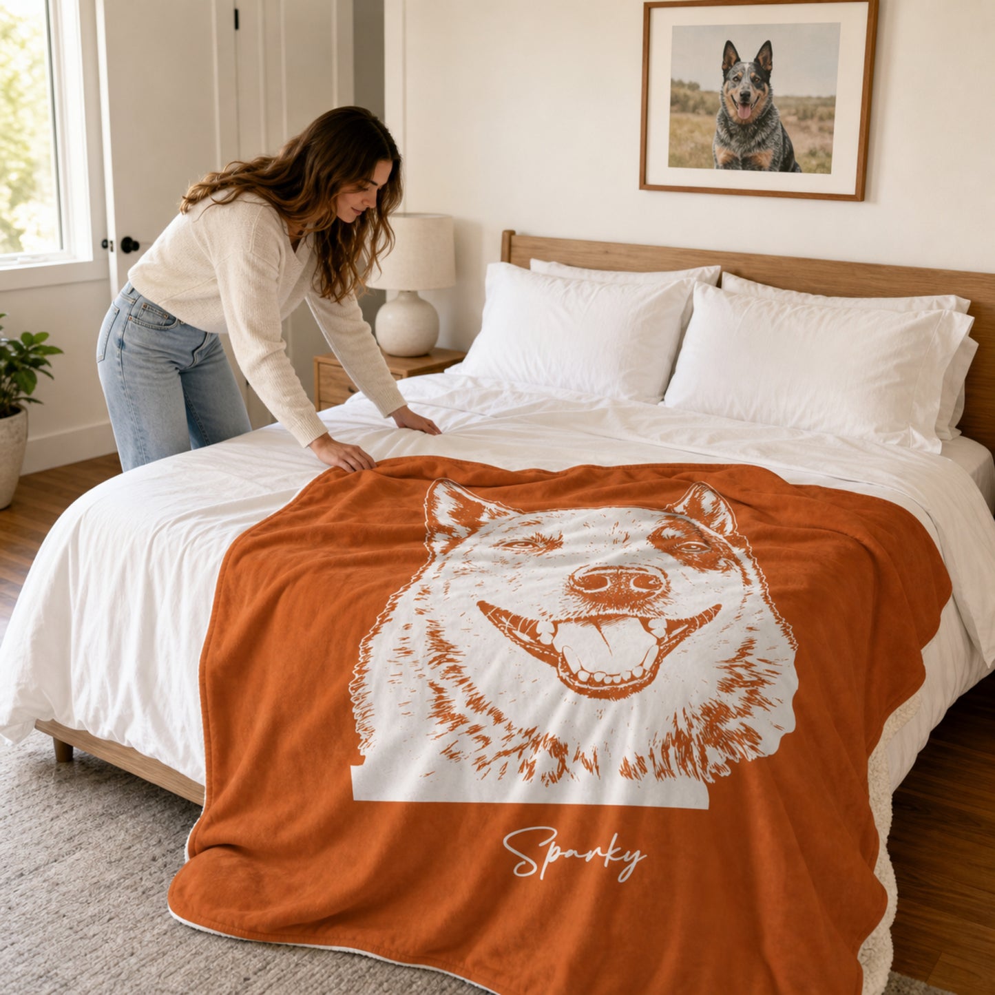 Personalized Austin Dog Sherpa Blanket | Modern Sketch Photo Upload