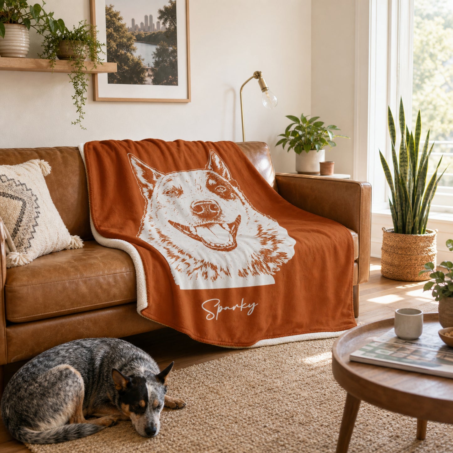 Personalized Austin Dog Sherpa Blanket | Modern Sketch Photo Upload