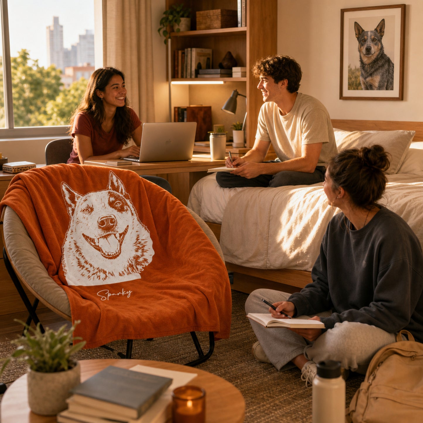 Personalized Austin Dog Velveteen Blanket | Modern Sketch Photo Upload