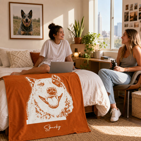 Personalized Austin Dog Velveteen Blanket | Modern Sketch Photo Upload
